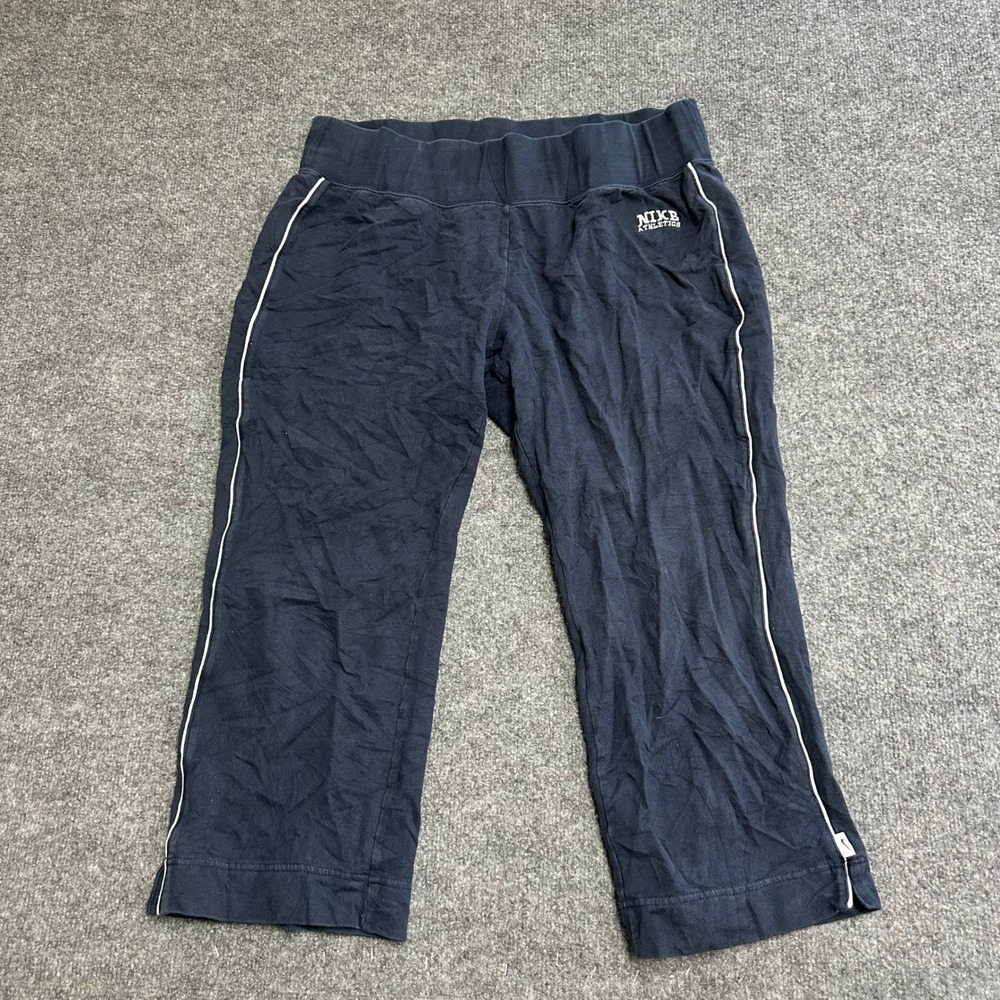 Nike Capri Pants Womens Size XL Navy Blue Cotton Stretch Athletic Side Stripe